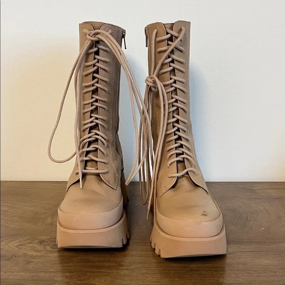 Free People Cairo Tan Leather Platform Lug Sole Boots EU 40 US 9.5-10